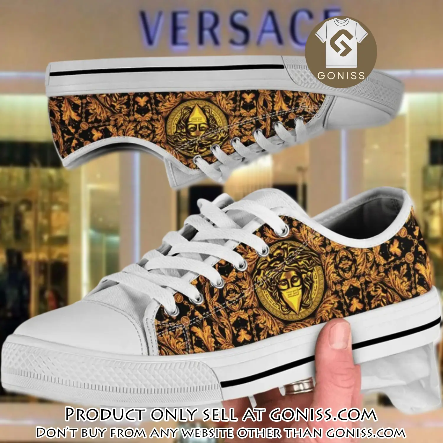 Versace medusa gold white low top canvas shoes luxury brand gifts for men women gn0120511
